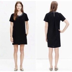 Madewell Black Shift Dress With Leather Collar Trim Size Extra Small Minimalist